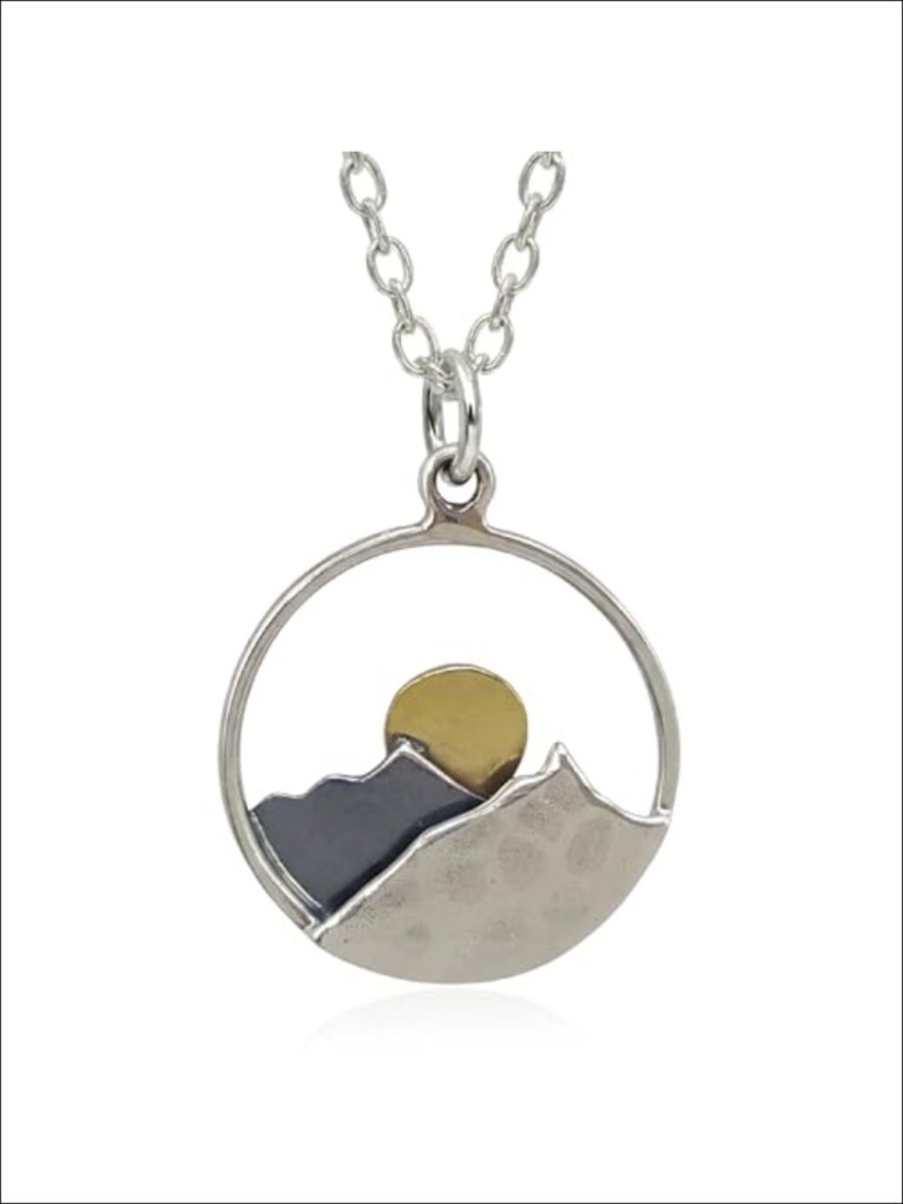 Sterling Silver Mountain Sun Pendant Necklace 18" Chain Handmade Women
